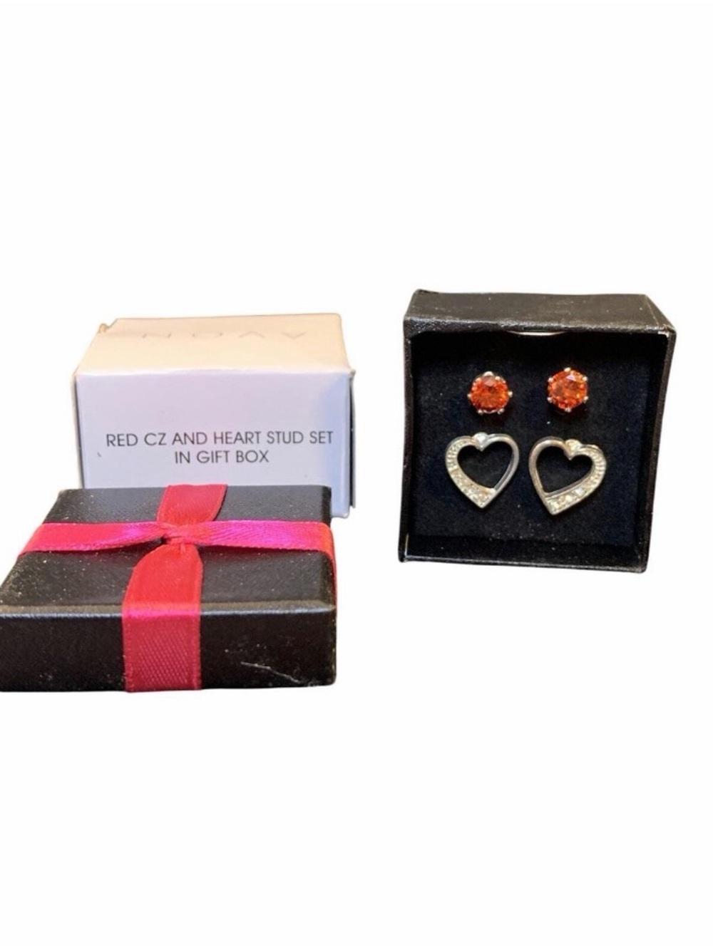 Avon SilverTone Heart Drop Earrings and CZ -Garnet Studs